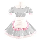 Korean Cute Doll Collar Mini Dress Women Summer Sexy Maid Puff Short Sleeve Patent  Dresses PVC cosplay Clubwear