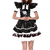 Lockable French Maid Role Play Mini Dress with Apron Sissy PVC Gothic Lace Trims Dress Uniform Cosplay Costumes Anime Unisex 7XL