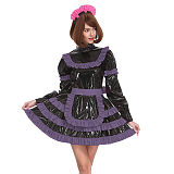 Sissy Lockable Pleated A-line Maid Dress Glossy PVC Leather Turtleneck Frills Apron Mini Maid Dress Servant Role Play Outfits