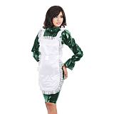 Plus Size Flare Long Sleeve Maid Dress High Neck Bodycon Midi Dress Wet Look Lolita PVC Costume Women Sexy Uniform With Apron