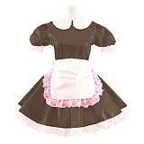 Korean Cute Doll Collar Mini Dress Women Summer Sexy Maid Puff Short Sleeve Patent  Dresses PVC cosplay Clubwear
