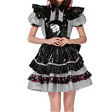 Lockable French Maid Role Play Mini Dress with Apron Sissy PVC Gothic Lace Trims Dress Uniform Cosplay Costumes Anime Unisex 7XL