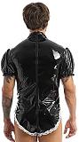 21 Color Sexy Men Maid Cosplay Costume Wetlook Puff Sleeve High Cut PVC Bodysuit