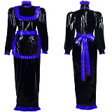 Maid dress Cosplay Animation Long Dress 2021 Women Long Sleeves Bodycon dresses Zip boho Leather PVC Party Club Lockable Dresses