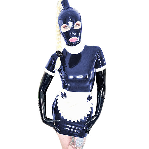 S-7XL French Maid Costume PVC Dress Mini Dress Cosplay Outfit Women Fancy Dress Apron with Headgear Uniform Lingerie Nightclub