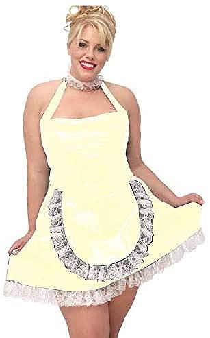 Plus Size Halter Sleeveless Maid Mini Dress Women PVC Sweet Dress+Lace Necklace