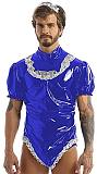 21 Color Sexy Men Maid Cosplay Costume Wetlook Puff Sleeve High Cut PVC Bodysuit