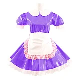 Korean Cute Doll Collar Mini Dress Women Summer Sexy Maid Puff Short Sleeve Patent  Dresses PVC cosplay Clubwear