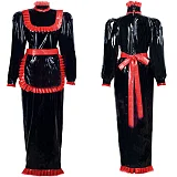 Maid dress Cosplay Animation Long Dress 2021 Women Long Sleeves Bodycon dresses Zip boho Leather PVC Party Club Lockable Dresses