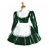 Plus Size Puff Sleeve Maid Cosplay Dress Ladies Lolita PVC Wetlook Apron Dress