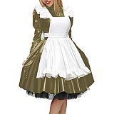19 Colors Matte Maid Dress High Neck Long Sleeve Vestido Gothic Tutu Dress Lady A-line Pleated Dress Vintage Cosplay Uniform
