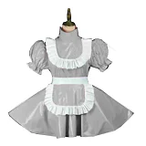 Plus Size Vintage Puff Short Sleeve Maid Dress Retro High Neck PVC Glossy Lady Lolita Mini Pleated Dress Cosplay Party Uniform