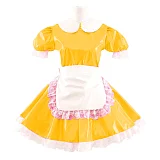 Korean Cute Doll Collar Mini Dress Women Summer Sexy Maid Puff Short Sleeve Patent  Dresses PVC cosplay Clubwear