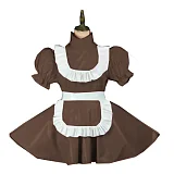 Plus Size Vintage Puff Short Sleeve Maid Dress Retro High Neck PVC Glossy Lady Lolita Mini Pleated Dress Cosplay Party Uniform