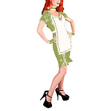 Adult Sexy Shiny PVC Maid Dress Sissy Ruffle Apron Gloves Short Puff Sleeve Bodycon Maid Pencil Dress Fancy Maid Uniform Cosplay