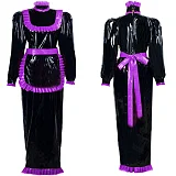 Maid dress Cosplay Animation Long Dress 2021 Women Long Sleeves Bodycon dresses Zip boho Leather PVC Party Club Lockable Dresses