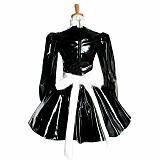Plus Size Puff Sleeve Maid Cosplay Dress Ladies Lolita PVC Wetlook Apron Dress