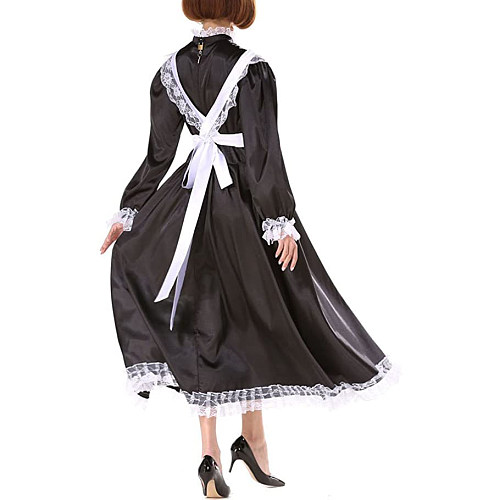 Sissy Satin Dress Girl Maid Lockable Uniform Crossdresser gothic Lolita punk satin dress Long Lantern sleeve costume