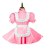 Plus Size Vintage Puff Short Sleeve Maid Dress Retro High Neck PVC Glossy Lady Lolita Mini Pleated Dress Cosplay Party Uniform