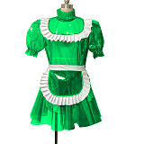 Fondcosplay Handmade Sissy Maid Crossdressing Lockable Clear PVC Purple Dress Costume with White Apron [G4070]