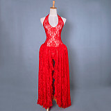 Red Lace Halter O Dress with Black Faux Leather Corset – The Story Of O [G838]