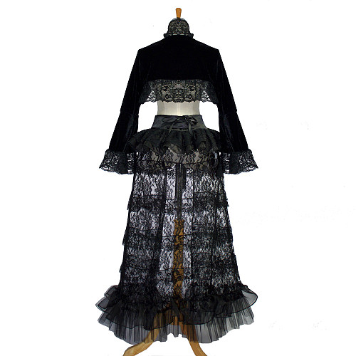 Sheer Black Lace O Dress with Velvet Shrug – The Story Of O [G828]