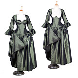 The Story Of O Dress with bra nude breasted Olive Green Taffeta Corset Gown with Draped Skirt [G1761]
