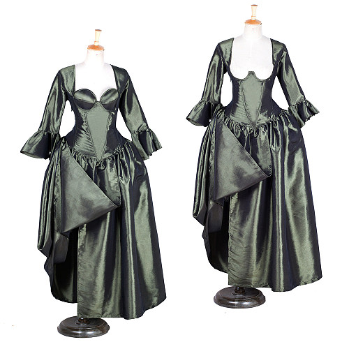 The Story Of O Dress with bra nude breasted Olive Green Taffeta Corset Gown with Draped Skirt [G1761]
