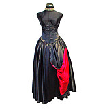 Black Satin O Dress with Dramatic Collar Jacket and Red Accent – Story Of O Series With Bra nude [G530]
