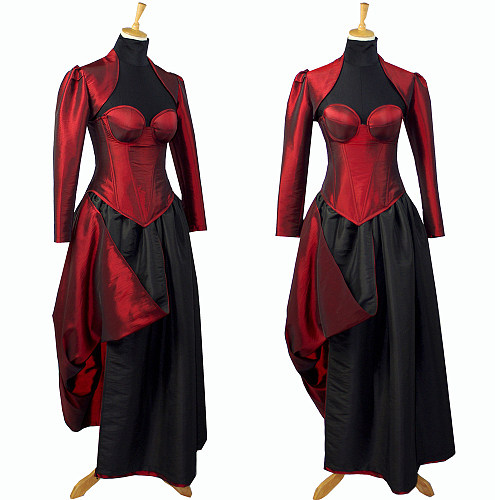 Gothic Red & Black Taffeta Corset O Dress – The Story Of O With Bra nude breasted [G746]
