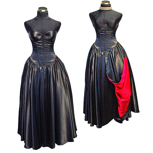 Black Satin O Dress with Dramatic Collar Jacket and Red Accent – Story Of O Series With Bra nude [G530]