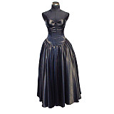 Black Satin O Dress with Dramatic Collar Jacket and Red Accent – Story Of O Series With Bra nude [G530]