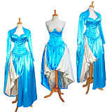 Blue Satin O Dress with Ivory Side Train and Open-Bust Jacket – Story Of O With Bra Series [G603]