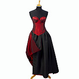 Gothic Red & Black Taffeta Corset O Dress – The Story Of O With Bra nude breasted [G746]