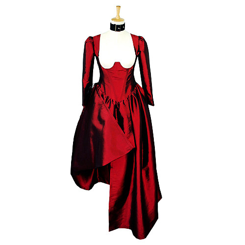 Deep Red Taffeta O Dress with Corset Back and Draped Side Skirt – Story Of O With Bra Series [G606]