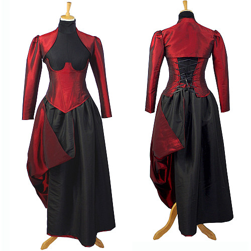 Gothic Red & Black Taffeta Corset O Dress – The Story Of O With Bra nude breasted [G746]