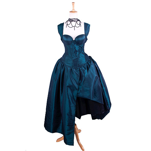 The Story Of O Dress With Bra nude breasted Teal Taffeta Corset Gown [G1354]