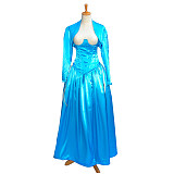 Blue Satin O Dress with Ivory Side Train and Open-Bust Jacket – Story Of O With Bra Series [G603]