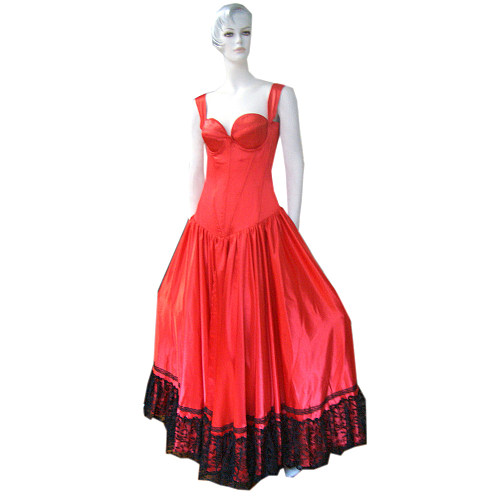 Red Satin Open Bust Gown with Black Lace Trim – The Story Of O Dress Series [G190]