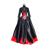 Black and Red Satin Gothic O Dress with Sheer Sleeves – Story Of O Series [G361]