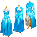Blue Satin O Dress with Ivory Side Train and Open-Bust Jacket – Story Of O With Bra Series [G603]