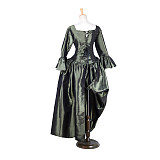 The Story Of O Dress with bra nude breasted Olive Green Taffeta Corset Gown with Draped Skirt [G1761]