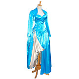 Blue Satin O Dress with Ivory Side Train and Open-Bust Jacket – Story Of O With Bra Series [G603]