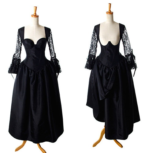 Black Taffeta Corset O Dress with Lace Sleeves – The Story Of O With Bra nude breasted [G920]