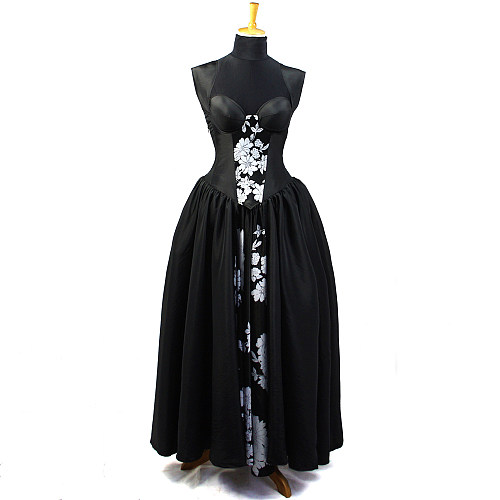 Black Satin Floral Corset Gown – The Story Of O Dress With Bra [G826]