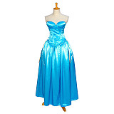 Blue Satin O Dress with Ivory Side Train and Open-Bust Jacket – Story Of O With Bra Series [G603]