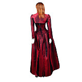Wine Red and Black Taffeta Open-Bust O Dress with Asymmetrical Train – Story Of O Series [G430]