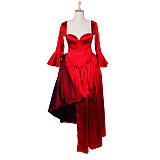 Red Satin Corset O Dress with Flared Sleeves and Draped Skirt – Story Of O With Bra Series [G610]