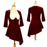 Wine Red Velvet Open-Bust Asymmetrical Mini O Dress – Story Of O nude breasted Series [G612]
