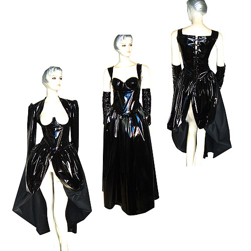 Glossy Black Thin PVC O Dress with Open-Bust Jacket – Story Of O Series [G348]